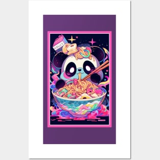 Anime Cute Panda eating Ramen | Cute Anime Panda Kawaii Design | Panda Ramen Posters and Art